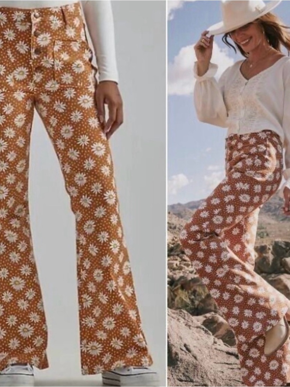 Wrangler Rust and White Daisy Flare Pants